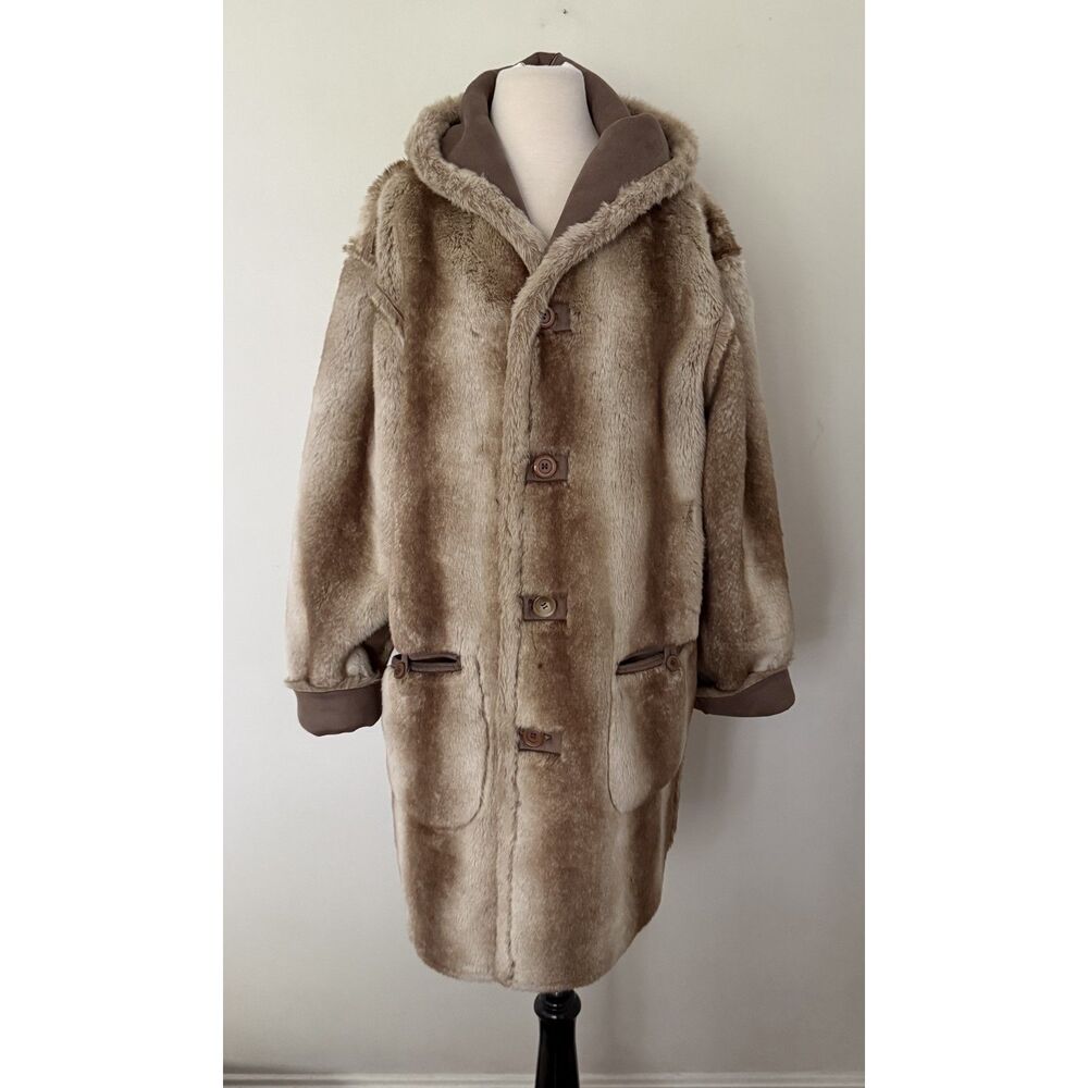 VTG Jones New York Reversible Faux Leather Fur Hood Jacket Mob Wife Old Money L